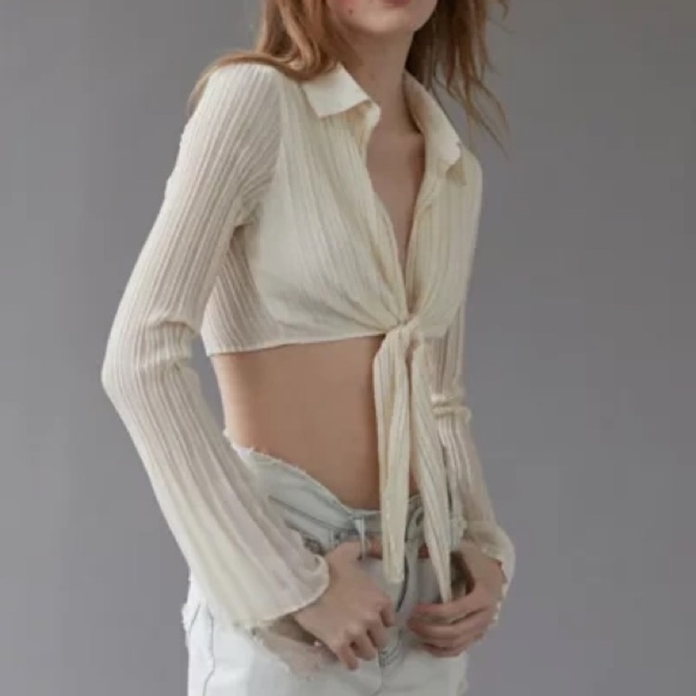 Urban Outfitters Rachel Plisse Tie-Front Top